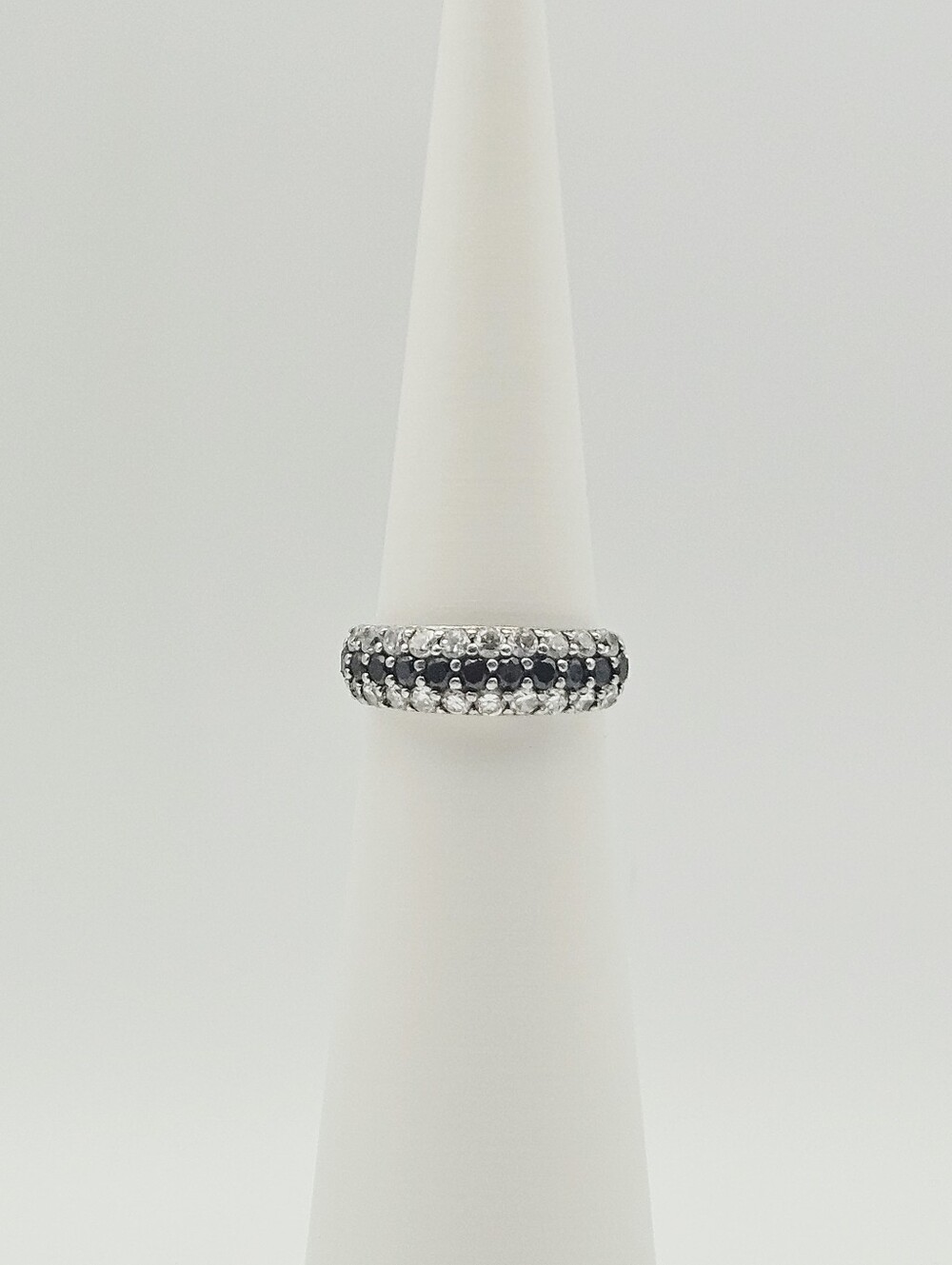 Three Row Pave 925 Sterling Silver Ring Size 7